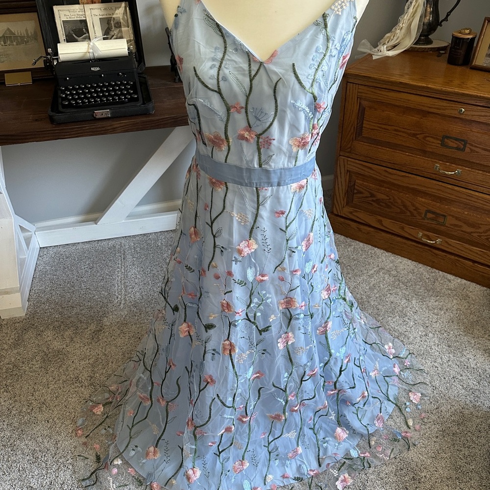 Floral Embroidered Blue Dress